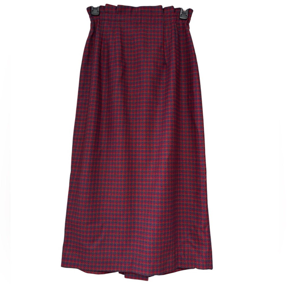 Vtg Cullinane skirt 100% wool midi button blue red houndstooth dark academia 8